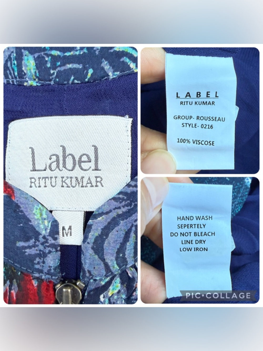 Label by Ritu Kumar Blue Floral Zip Up Flared Jumpsuit size M - Picture 14 of 16